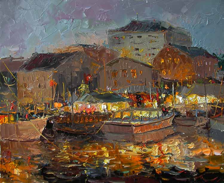 Evening Town By Oleg Trofimov, Oil Painting