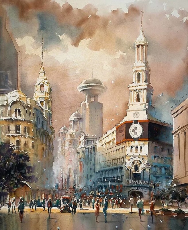 City By Kwan Yeuk Pang, Watercolor